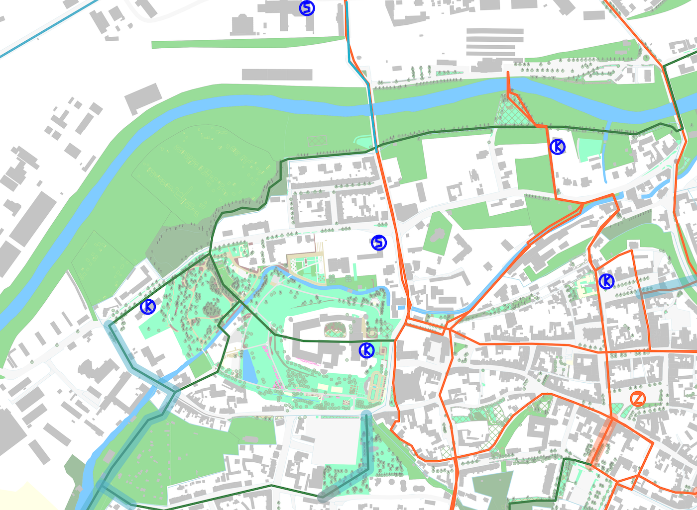 Karte mit Analyse von Wegen und Straßen